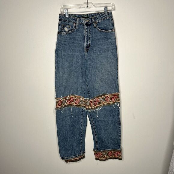 Upcycled Jeans Womens 4 Tapestry Boho Festival High Rise Art To Wear Retro - Picture 10 of 13